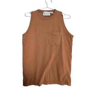 Cinnamon Brown Tank Top Womens Medium Vintage Pocket Tee Minimalist Earth Tone